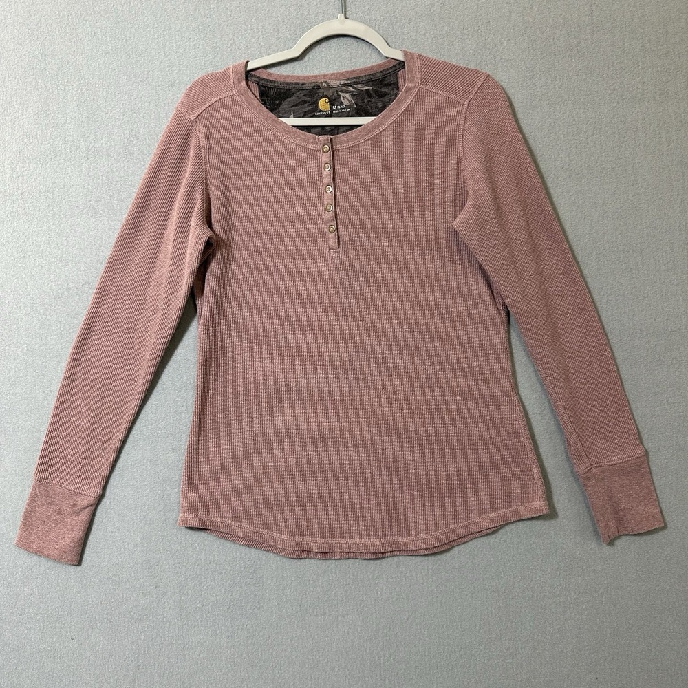 Carhartt Waffle Knit Henley Shirt Women's Medium Cotton Blend Thermal READ